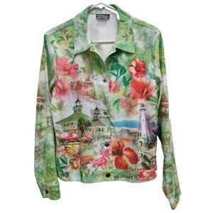 Impulse California Artsy Jacket Medium Green Floral Flamenco Novelty Unique